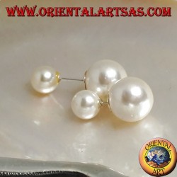 Double white pearl silver lobe earrings (Dior style)