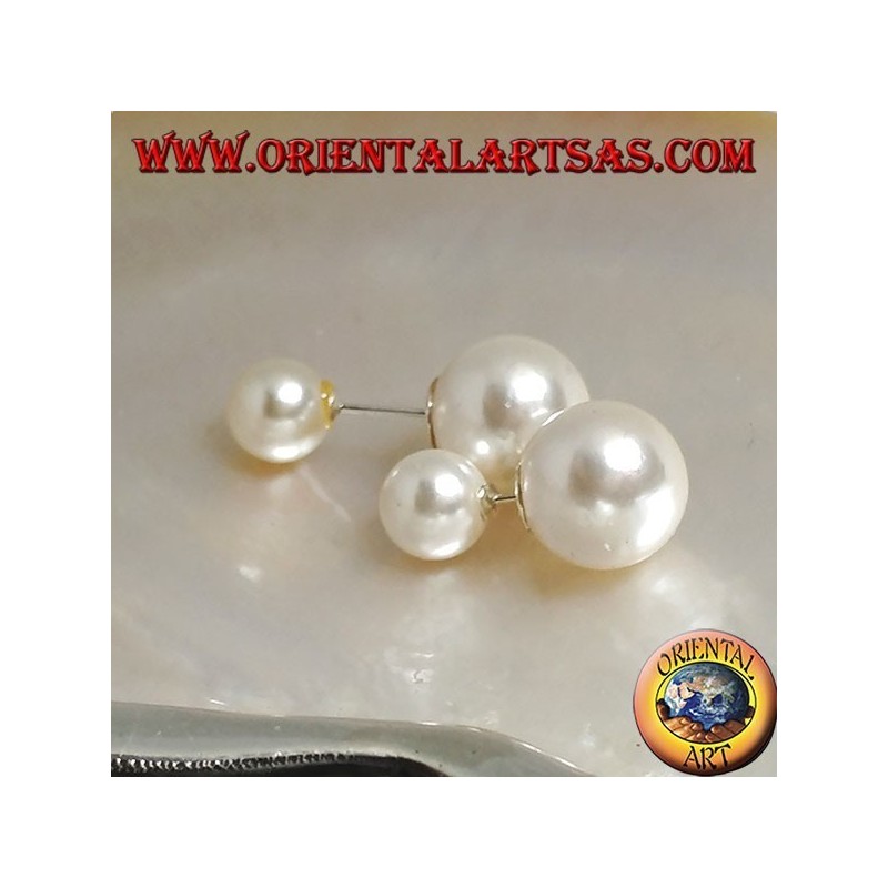 Pendientes con doble lóbulo de plata perla blanca (estilo Dior)