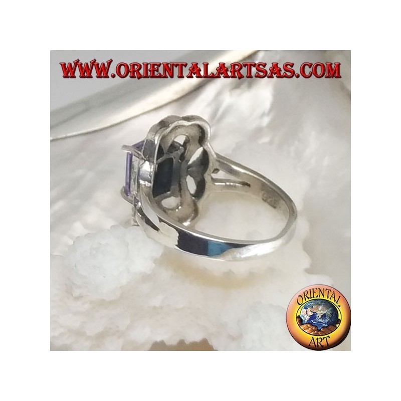 Anello Zircone Ametista Rettangolare Marcasiti Argento 925 | Oriental Art