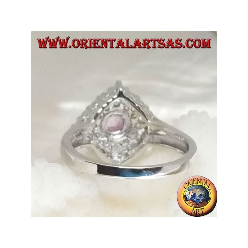 Anillo de plata Argento 925 con amatista redonda natural en un rombo cuadrado tachonado de circonitas