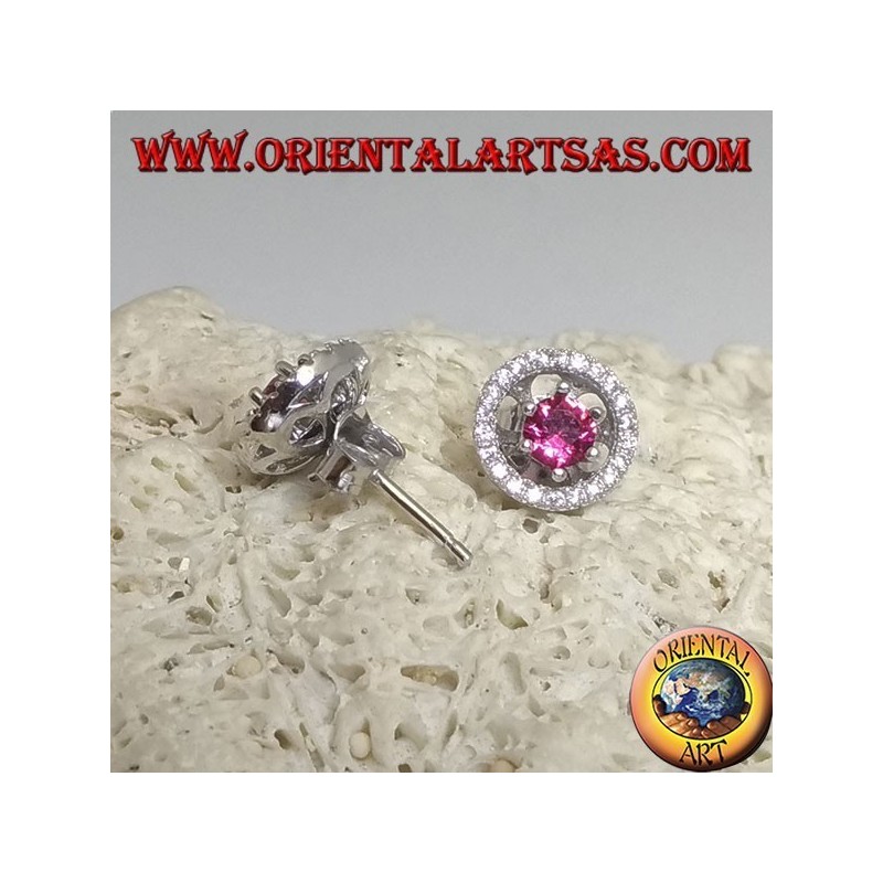 Silberohrringe mit eingebettetem synthetischem Rubin und herausnehmbarer Zirkonscheibe (doppelte Verwendung)