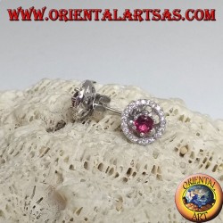 Pendientes de plata con rubí sintético incrustado y disco de circón extraíble (doble uso)