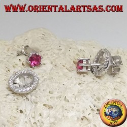 Pendientes de plata con rubí sintético incrustado y disco de circón extraíble (doble uso)