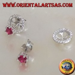 Silver earrings with embedded synthetic ruby and removable zircon disc (double use)