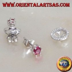 Silver earrings with embedded synthetic ruby and removable zircon disc (double use)