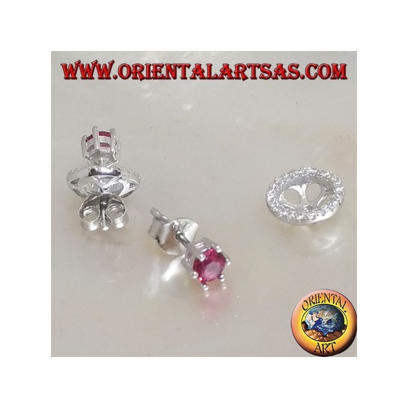 Boucles d'oreilles en argent avec rubis synthétique intégré et disque en zircon amovible (double usage)
