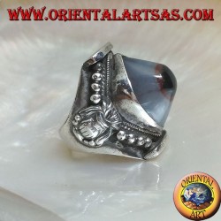 Anillo de plata con ágata de ojos Shiva ovalada de dos tonos en una configuración nepalí
