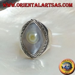 Silver ring with clear Shiva eye agate and chain border