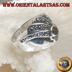 Silver ring with round yellow topaz and concentric spiral marcasite rows