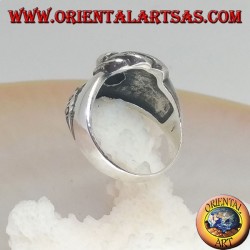 Bague en argent avec topaze jaune ronde et rangées de marcassite spirales concentriques