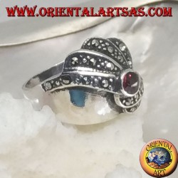 Bague en argent avec grenat rond et rangées concentriques de marcassite en spirale