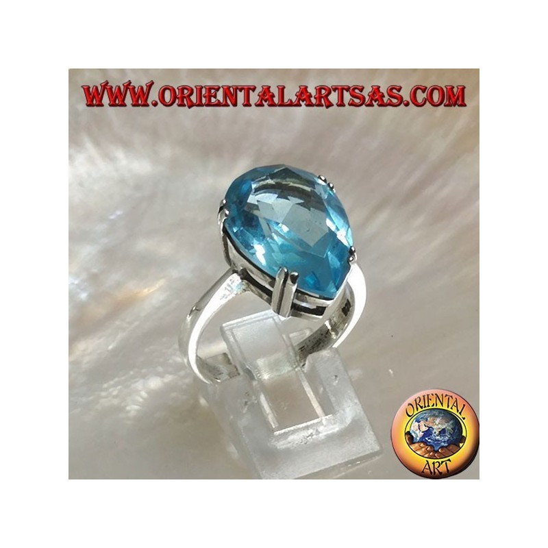 Silberring mit großem blauen Topas mit Krallenfassung