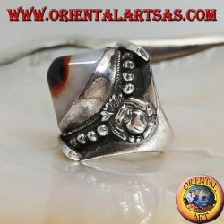 Silver ring with protruding oval two-tone oval Shiva eye on Nepalese setting