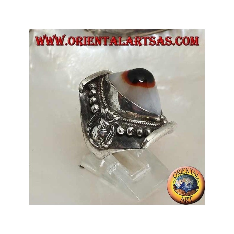 Silver ring with protruding oval two-tone oval Shiva eye on Nepalese setting