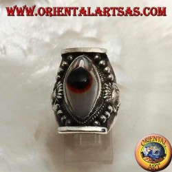 Silver ring with protruding oval two-tone oval Shiva eye on Nepalese setting