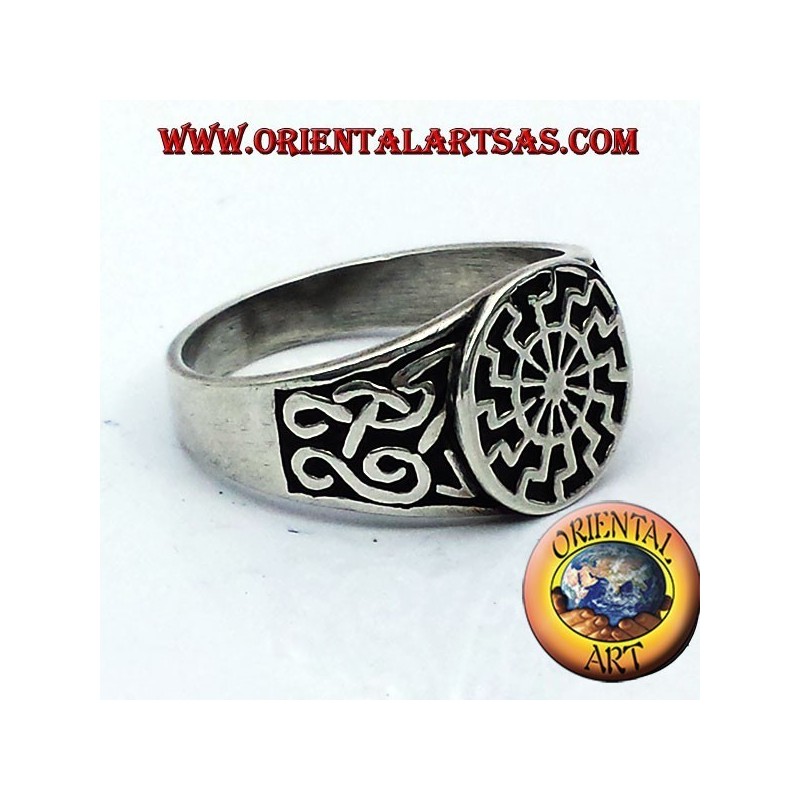 plata anillo de sello sol negro