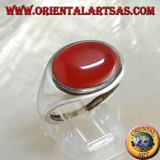 Anillo de plata con cornalina cabujón oval horizontal