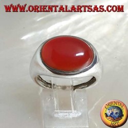 Bague en argent avec cornaline cabochon ovale horizontal