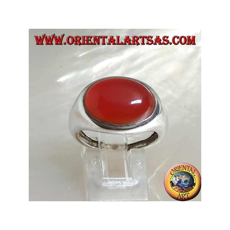 Silberring mit horizontalem ovalem Cabochon-Karneol