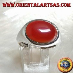 Silver ring with a horizontal oval cabochon carnelian