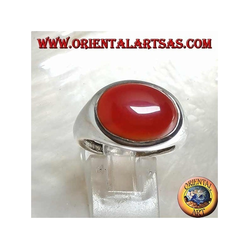 Silberring mit horizontalem ovalem Cabochon-Karneol