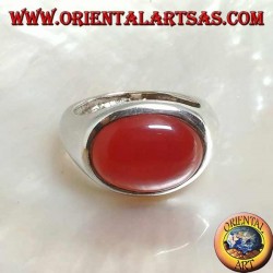 Anillo de plata con cornalina cabujón oval horizontal