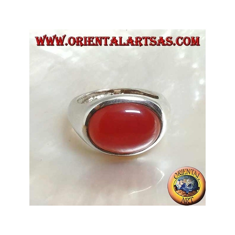Silver ring with a horizontal oval cabochon carnelian