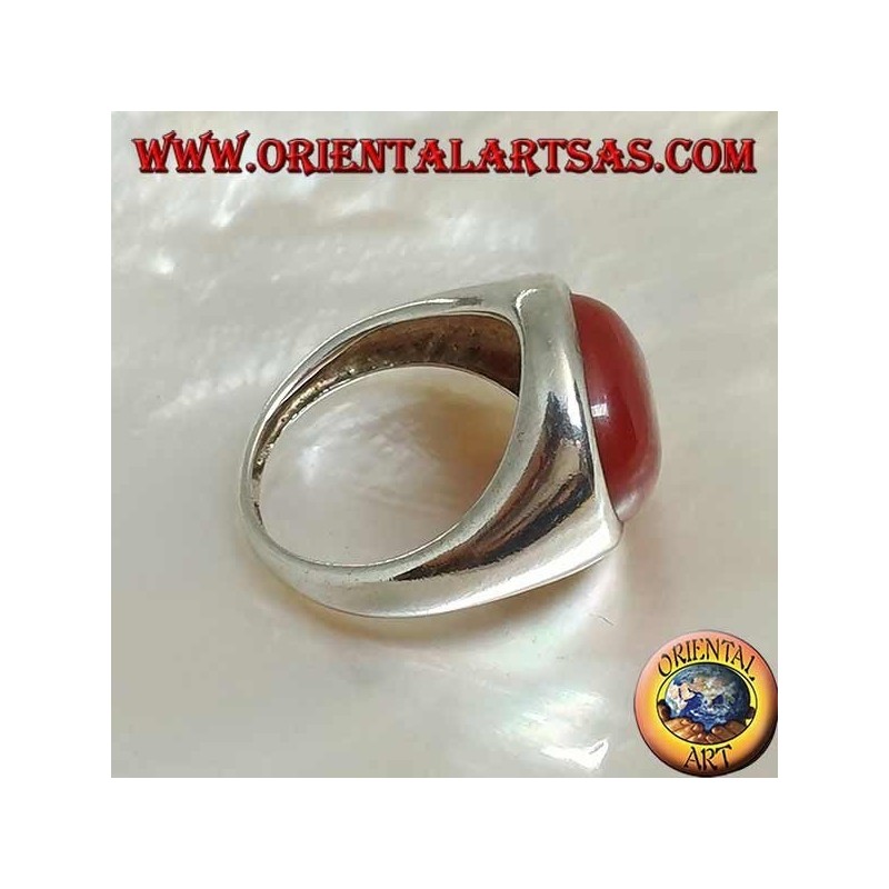 Bague en argent avec cornaline cabochon ovale horizontal