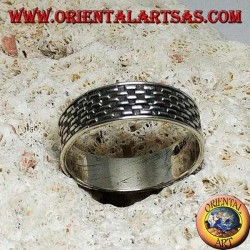 Anillo en plata con tablero de ajedrez rectángulo bajorrelieve grabado