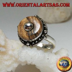 Bague en argent avec disque de jaspe country et boule centrale