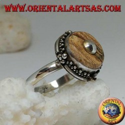 Bague en argent avec disque de jaspe country et boule centrale