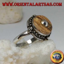 Silver ring with country jasper disc and central ball