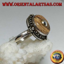 Anillo de plata con disco de jaspe country y bola central