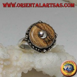 Anillo de plata con disco de jaspe country y bola central
