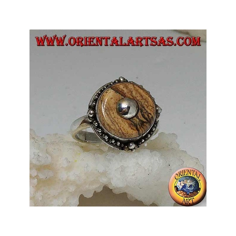 Anillo de plata con disco de jaspe country y bola central