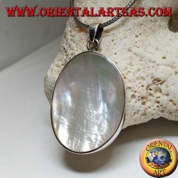 Silver pendant with large oval mother of pearl on a smooth side frame