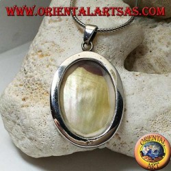 Silver pendant with large oval mother of pearl on a smooth side frame