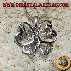 Pendentif papillon en argent aux ailes stylisées avec une ligne fine et ajourée sertie de zircons ronds