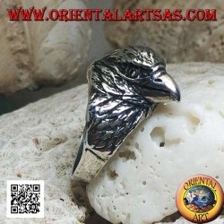 Silver ring with three-quarter pecking eagle head