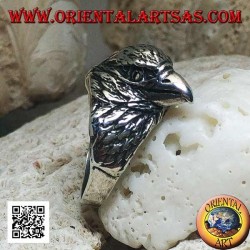 Silver ring with three-quarter pecking eagle head