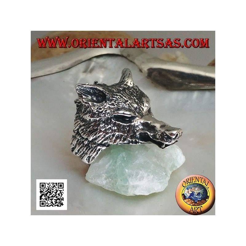 Silver ring, Arctic wolf head or massive snow wolf (large)