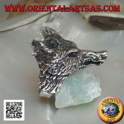 Anillo de plata, cabeza de lobo ártico o lobo de nieve masivo (grande)