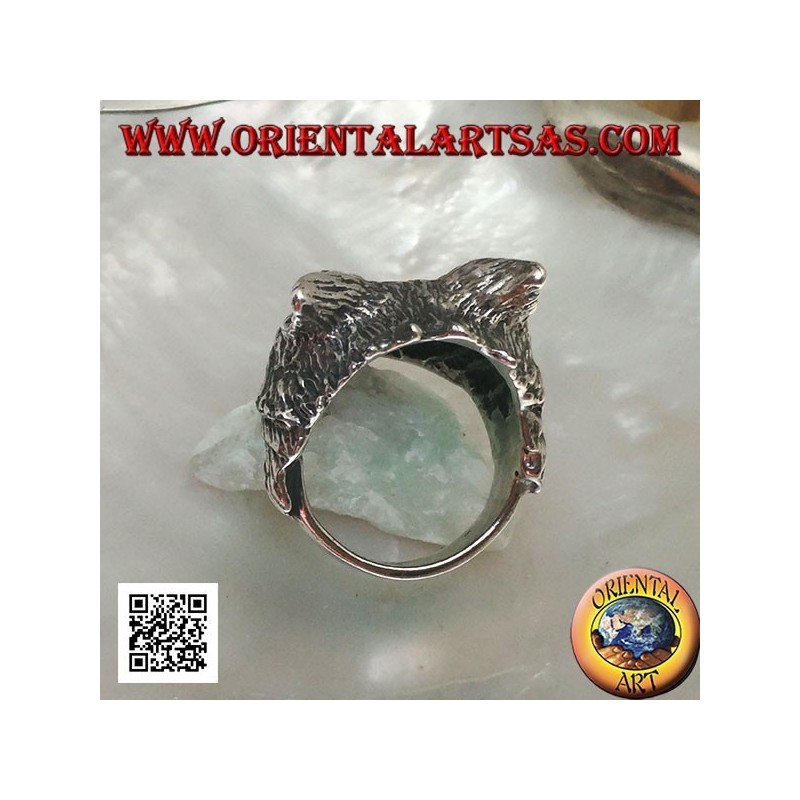 Anello in argento, testa di lupo artico o lupo delle nevi imponente (grande)