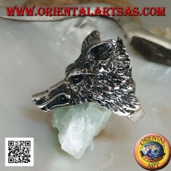 Anillo de plata, cabeza de lobo ártico o lobo de nieve masivo (grande)