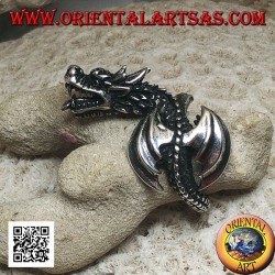 Silver ring, wyvern dragon in flight and tilted head