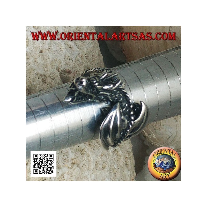 Silberring, Wyvern-Drache im Flug und geneigter Kopf