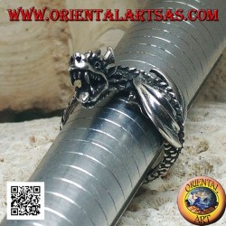 Silver ring, wyvern dragon in flight and tilted head