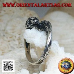 Bague en argent couple de têtes de lion et de lionne amoureuse qui se rencontrent
