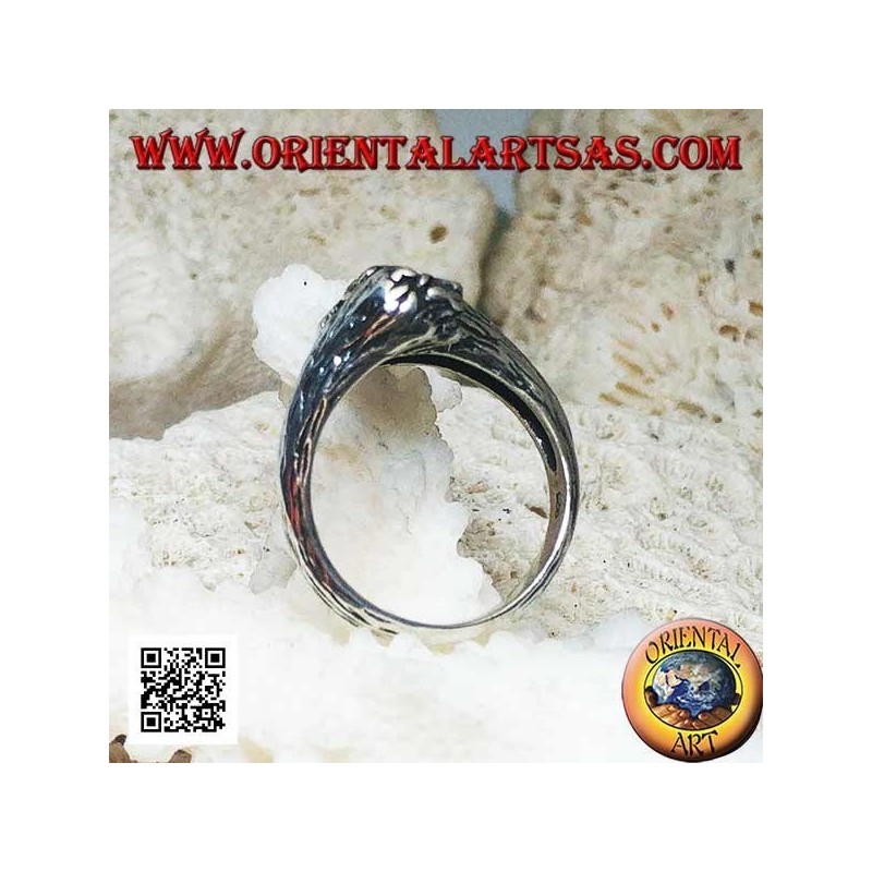 Bague en argent couple de têtes de lion et de lionne amoureuse qui se rencontrent