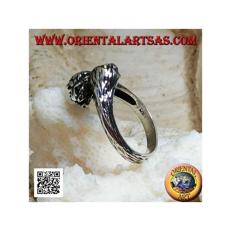 Anillo de plata par de cabezas de leones y leonas enamoradas que se encuentran